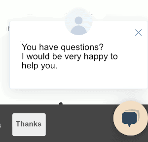 Chatbot appearing at the bottom of the page, offering help to the user.