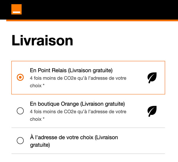 Capture d'écran de la page Livraison du site d'Orange